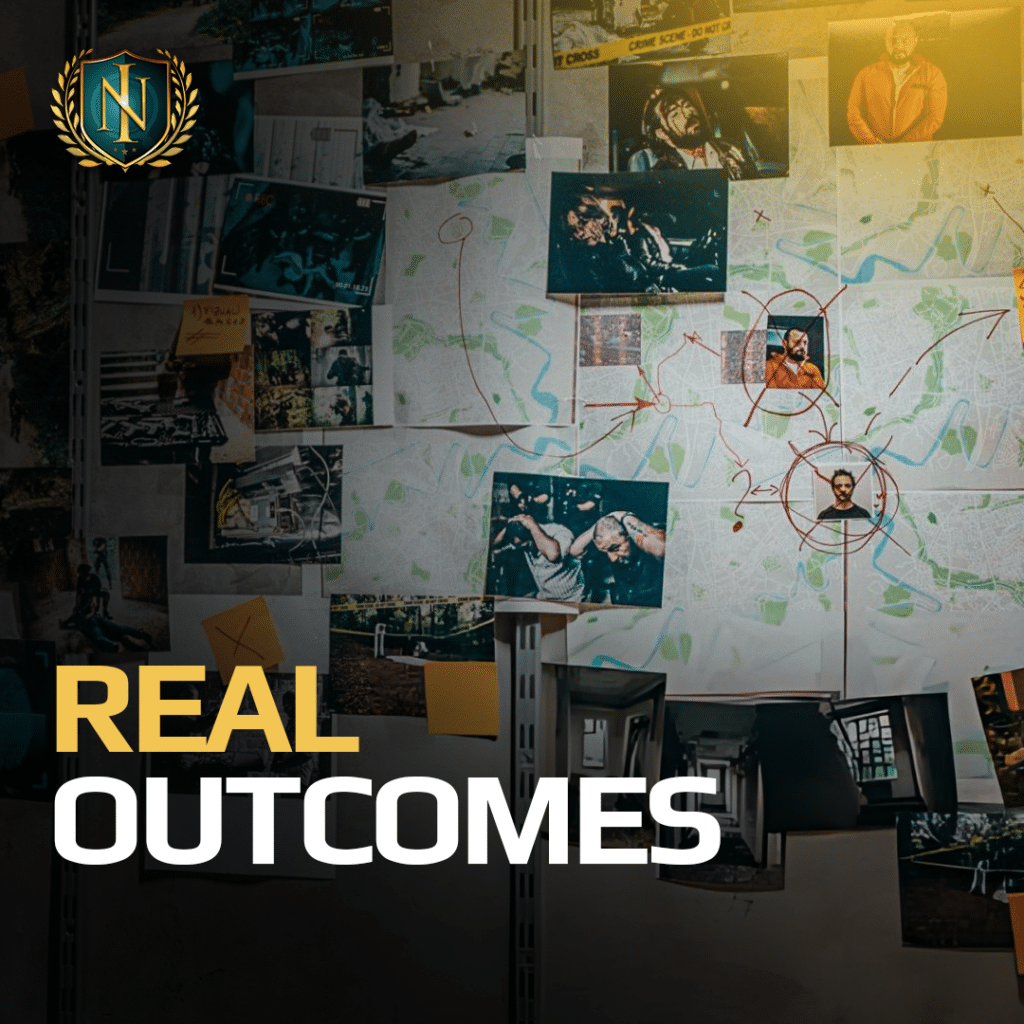 Private investigator reviewing case files and evidence in Florida showing results and outcomes after an investigation